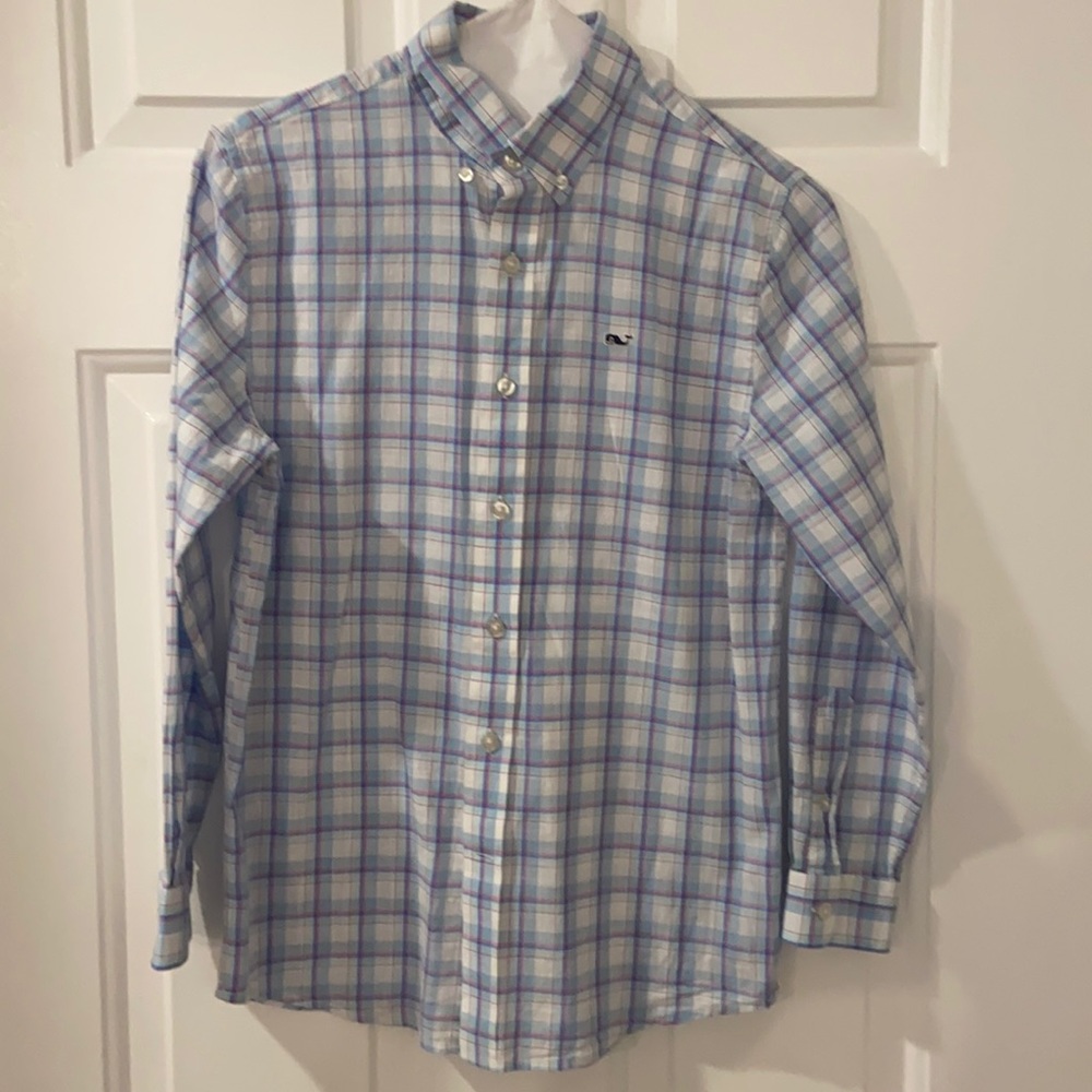 BOYS 12/14 VINEYARD VINES WHALE SHIRT LIKE NEW 100% COTTON LIGHTWEIGHT BUTTON